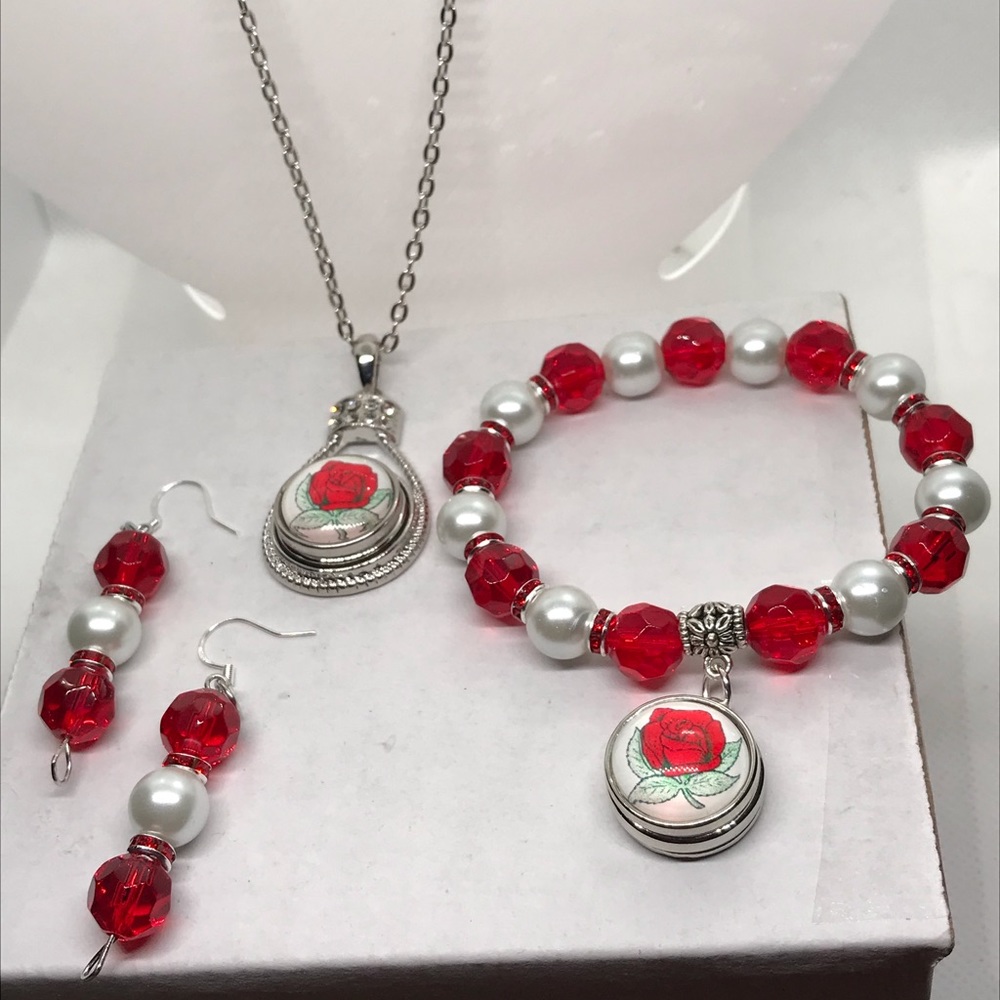 Red And White Charm Bracelet Set